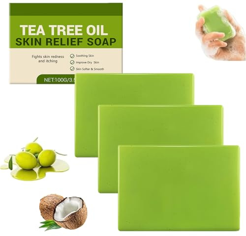 Tea Tree Oil Soothing Soap, Natural Soap for Foot & Body, Odor Controlling & Everyday Cleanse, Smooth Skin, Nourishing Cleansing, Moisturizing Feeling, No Tightness or Dryness After Washing. (3pcs)