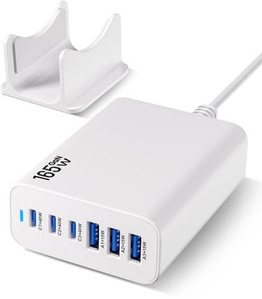 Charging Station 6 Ports Fast Charger, 165W USB-C Charger Fast Charging Plug, PD Power GaN Charger Compatible with iPhone 17/16/15 Pro, iPad, Laptops, Galaxy – Ideal for Home & Travel