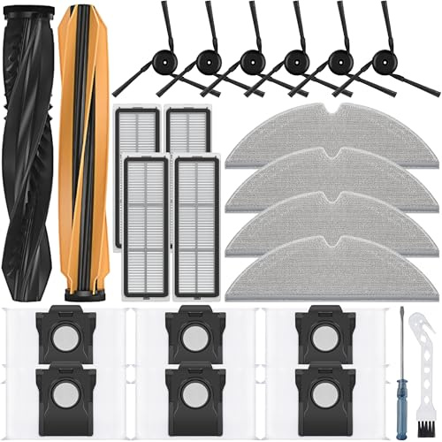 Bluearks 24 Stück Zubehör für Dreame D20 Pro Plus Saugroboter, Bestehend Aus 2 Hauptbürste,4 Wischtüchern,4 HEPA Filtern,6 Seitenbürsten,6 Staubbeutel,5L Inhalt Beutel,D20 Pro Plus Ersatzteile