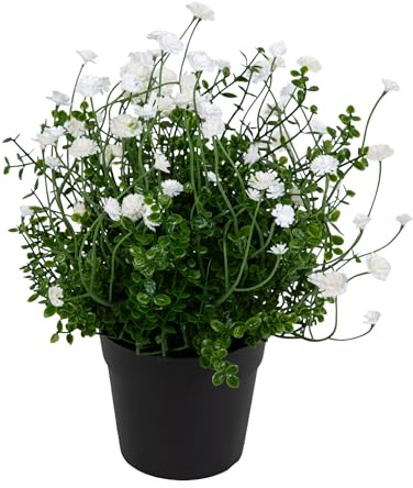 Seidenblumen Roß Schleierkrautbusch Natural Look 24cm weiß im Topf FT Kunstblumen künstliche Blumen Pflanzen Schleierkraut Gypso