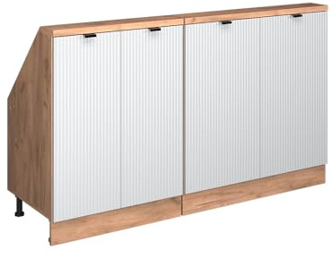 Vicco Dachschrägenschrank-Set Rion, Weiß Riffel, 140 cm 2er Set, geeignet für die platzsparende Aufbewahrung unter Dachschrägen