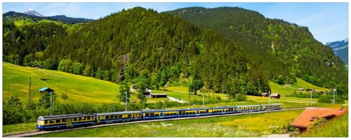 Wallario Küchenrückwand selbstklebend 115 x 50 cm, Motiv: Eisenbahn in Einer Sommerlandschaft in der Schweiz | Spritzschutz abwischbar & pflegeleicht