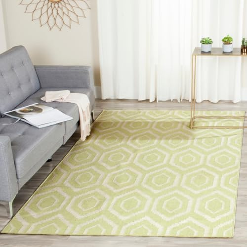 SAFAVIEH Dhurries Collection Area Rug - 6' x 9', Green & Ivory, Handmade Flat Weave Wool, Ideal for High Traffic Areas in Living Room, Bedroom (DHU556A)