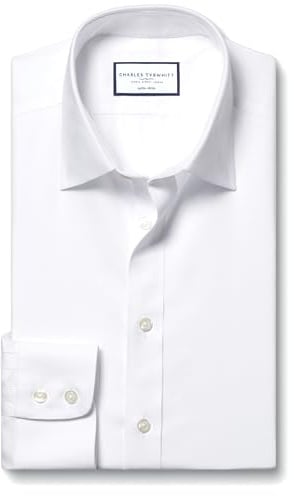 Charles Tyrwhitt Shirts for Men - White Non Iron with 100% Cotton Twill - Formal Dress Shirt for Work, Business & Weddings - Classic Fit with Cutaway Collar