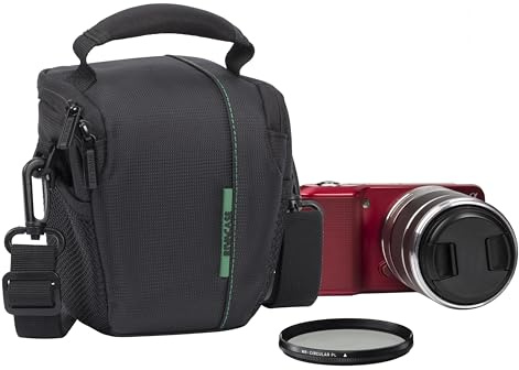 Rivacase 7412 Tasche für Kompakt- und Systemkameras mit Objektiv- 13 x 11 x 14 сm - Elegante Kameratasche mit Zubehörfächern - Schwarz