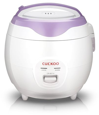 CUCKOO Cuiseur à riz basique avec pot intérieur antiadhésif, cuiseur à riz 6 tasses non cuit/12 tasses cuit, facile à utiliser, petite machine à riz collante, blanc/violet (CR-0671V)