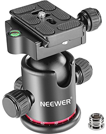 NEEWER Testa a Sfera per Treppiede 36MM Panoramica a 360° Piastra a Sgancio Rapido Arca, Vite 1/4 Filettato 3/8, Carico Massimo 17,6 lb/8 kg, per Monopiede, Fotocamera DSLR, Videocamera (Rosso)