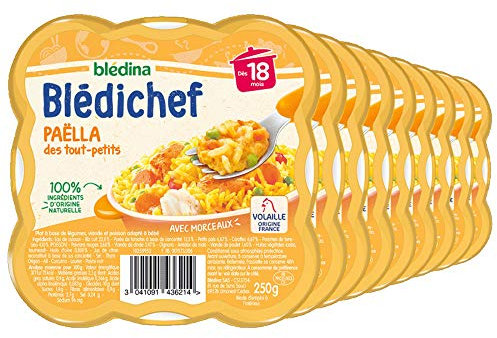 Blédina - Blédichef - Repas Bébé 18 Mois - 9 Paëlla des Tout-Petits - Petits Morceaux - 100% Ingrédients d'Origine Naturelle - Dès 18 Mois - 9 Assiettes 250g