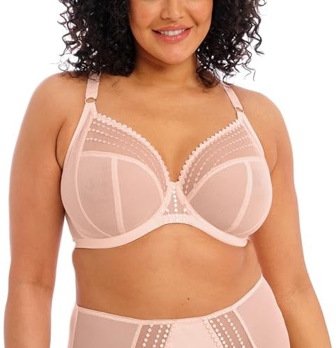 Elomi Women's Matilda Unlined Plunge Underwire Bra with J-Hook, Sheer, Pearl Blush, 38F