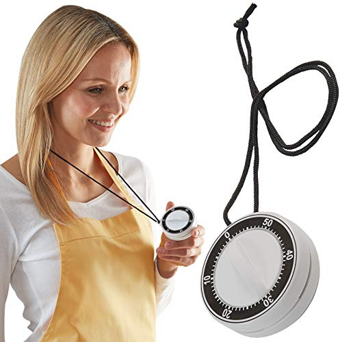 60 Minute Kitchen Countdown Timer Alarm Rope Neck Cord Bell Ring Magnet On Back Clockwork Mechanical
