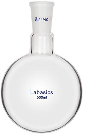 Labasics Ballon en Verre 500 ml à Col Unique Fond Rond RBF avec Joint Extérieur Conique Standard 24/40, Verre Borosilicaté pour Laboratoire