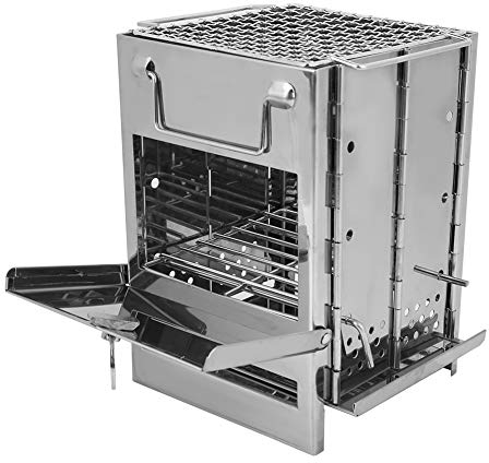 Stufa a legna pieghevole Zaino con zaino e sacco a pelo, Griglia per barbecue in acciaio inossidabile, Barbecue per barbecue BBQ Campeggio all'aperto per escursionismo Pic-nic