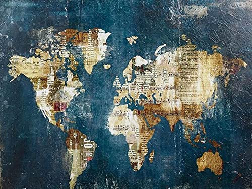 DIY Peinture par Numero Carte du monde vintage colorée Peinture Bricolage avec Brosses et Peintures Acryliques kit de Peinture Enfants et Adultes 40x50cm Sans cadre