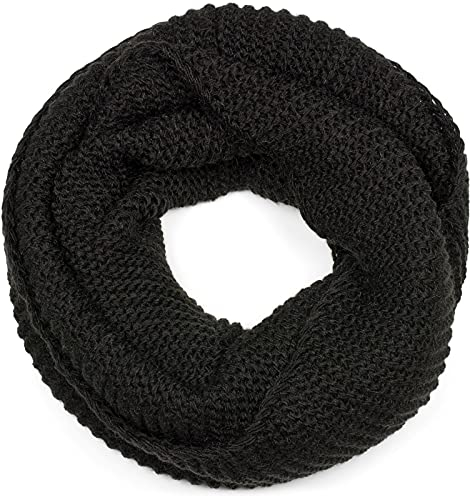 styleBREAKER Damen Strick Loop Schal Einfarbig mit Linksstrick Muster, warmer Winter Strickschal, Schlauchschal 01018166, Farbe:Schwarz