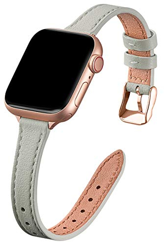 SUNFWR Kompatibel mit Apple Watch Armband 38mm 40mm 41mm,Echtes Ersatz Lederarmband,Schlank und Leicht Armband für die iwatch Serie Ultra/8/7/6/5/4/3/2/1,SE(Grau&Roségold)