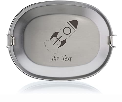 STEMPEL-FABRIK Edelstahl Vesperdose mit Gravur - Rakete - Personalisierte Brotdose mit Namen - Lunchbox mit Motiv - Brotbox - Vesperbox - Jausenbox für Kindergarten und Schule - Snackbox