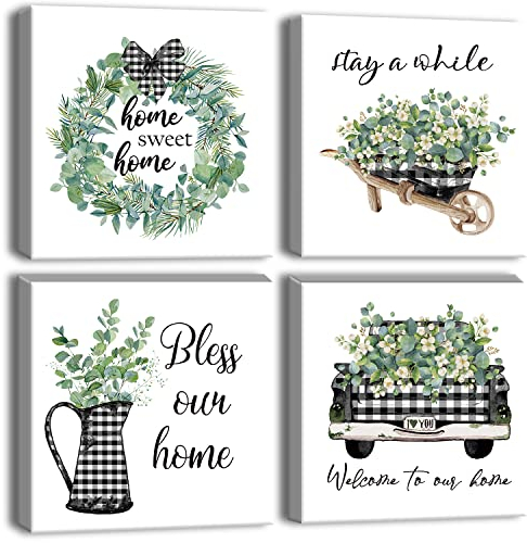 Artscope Stampe e Quadri su Tela 4 pz. Dolce Casa Immagine Fotografia Murale Tela Wall Art Bel Regalo per Home Decor Ristorante Cucina Regalo di Anniversario Compleanno 30x30CM