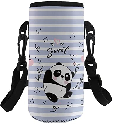 COEQINE Porte-bouteille isotherme avec bandoulière réglable - Portable - Pour l'école, la marche, la gym, les voyages, la randonnée - Imprimé panda mignon pour enfants et adultes