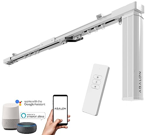 ABALON Vorhangschiene, Motorisiert, Weiß, 1 bis 2 m, WiFi-Motor, kompatibel mit Alexa Google Home und App, Smart Home, mit Fernbedienung, Aluminium, elektrische Schiene.