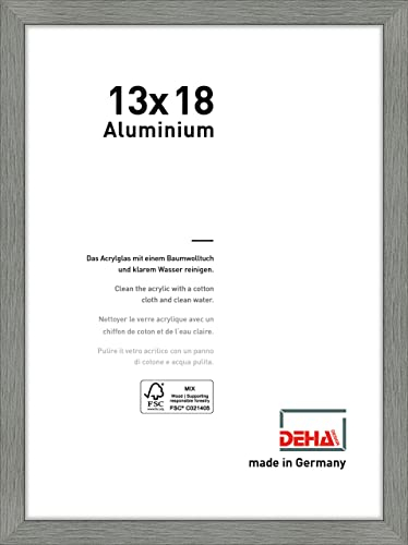 DEHA Design Bilderrahmen, 13 x 18 cm, Aluminium, Grau matt, Fotorahmen zum Auftstellen im Hoch- & Querformat, bruchsicheres Kunstglas, Tribeca