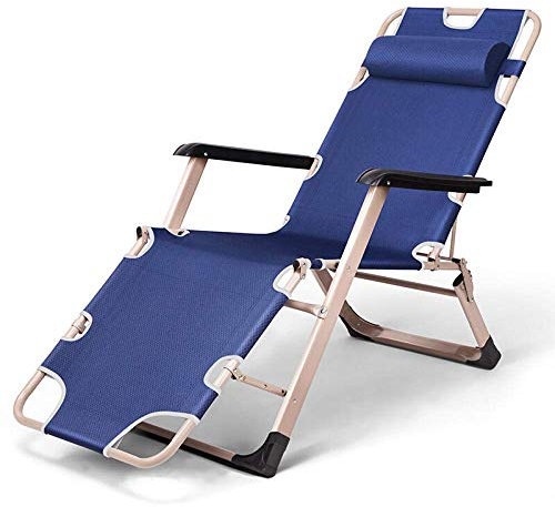 WANWEN Sonnenstuhl-Liege, Schwerelosigkeits-Büro-Nickerchen-Klappbett, Outdoor-Lounge-Terrassenstühle, Strandstuhl mit Kissen, 3-Gang-Verstellbarer Klappsessel-Blau 1 Little Surprise