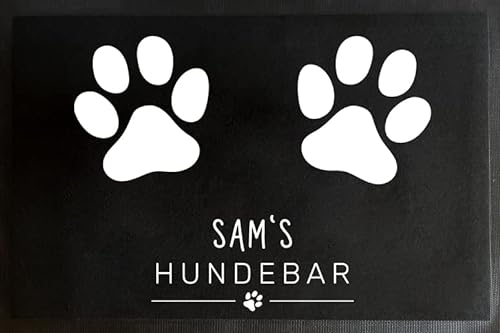 Manilu Personalisierte Napfunterlage Fußmatte | Wunschnamen | Hunde & Haustier | versch. Größen | rutschfest | Filzoberfläche | Futterstation (HUNDEBAR - 40x60cm)