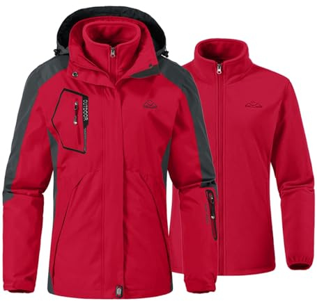 YSENTO Damen 3-in-1 Skijacke Winter Fleecejacke wasserdichte Winddichte Warme Funktions Outdoor Softshell Jacke mit Abnehmbarer Kapuze