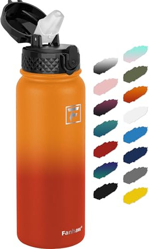 Fanhaw 600ml Stainless Steel Insulated Sports Water Bottles with Straw for Kids, Men and Women(Yellow Orange)
