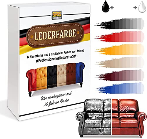 SRS TECHNOLOGY Leder Reparatur Set für Sofas Professionelle Restaurierung und Leder Färben von Echtleder und Kunstleder (nur Farbe, Schwarz, 500ml)