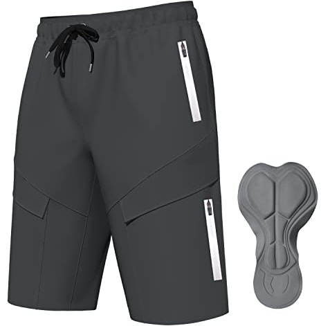 Logas MTB Herren Radlerhose,Herren Mountainbike Shorts Atmungsaktiv Radhose ,MTB Shorts für Männer mit 6 Taschen,Grau,XXL