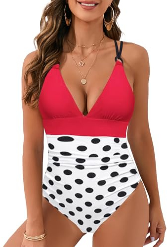 JFAN Bañador Mujer Reductores Traje de Baño de Una Pieza Sexy con Cuello en V Profundo Elegante Ropa de Baño Push Up de Playa