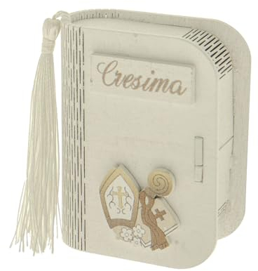 Ingrosso e Risparmio Bomboniera Cresima 6PZ Scatolina Portaconfetti in Legno Libro Simboli Santa Cresima Mitra e Pastorale Ragazzo Ragazza Segnaposto