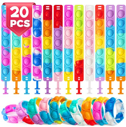 Bracelets Anti Stress Enfants Pop It Fidget Toys - Pop Style Bracelet Réglables d'ours en Silicone Doux Jouets Sensoriels à Bulles - Garçons Filles Anniversaires, Récompenses et Petits Cadeaux