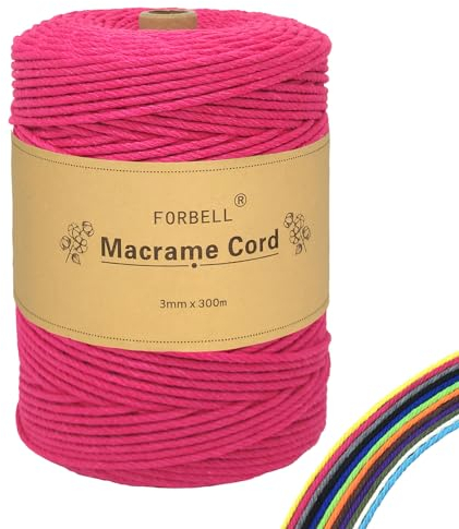 FORBELL Makramee Garn, 3mm x 300m Premium Baumwollgarn, DIY Handwerk (Rosenrot, 3 mm x 300 M)