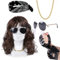 Humairc Locken Perücken Herren Damen Rocker Handschuhe Sonnenbrille Halskette Stirnband 80er 90er Jahre Halloween Fasching Rocker Kostüm