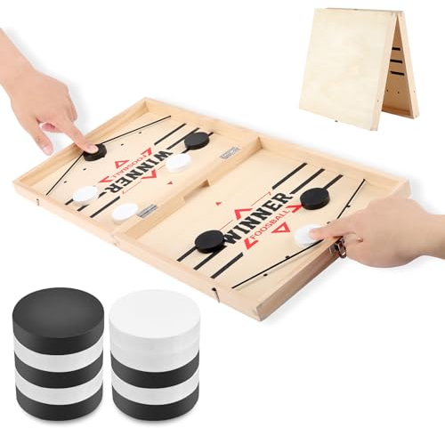 FOSFUKEER 22.8 Inch Foldable Wooden Tabletop Football & Hockey Game | 2-4 Players, Brown