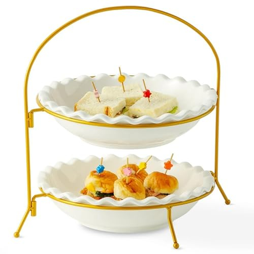 XINLTC Alzatina per Dolci 2 Livelli in Ceramica - Alzatina Cucina Perfetta Come Portafrutta o Vassoio da Portata - Versatile Alzata per Dolci Resistente e Riutilizzabile per Feste e Matrimoni