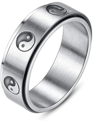 LAFATINA 8MM Yin und Yang Fidget Spinner Ringe Herren Damen Edelstahl Taichi Balance Mantra Schwarzer Ringe