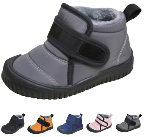 KEYGEM Barfussschuhe Kinder Winter Wasserdicht, Outdoor Warm Gefüttert Winterstiefel Ergonomische Barfuß Winterschuhe (Grau,22)