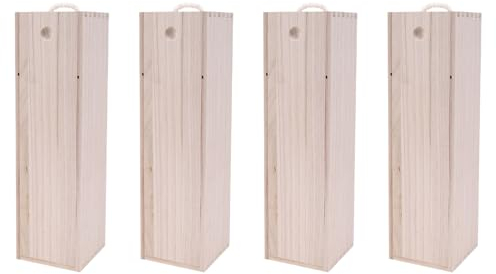 PRIZOM 4 x Wooden Red Wine Bottle Packaging Boxes for Gift Wooden Champagne Flute Wrapped Storage