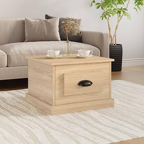 AUVYI Couchtisch mit Schublade Sonoma-Eiche 50x50x35 cm Holzwerkstoff Wohnzimmertisch Chautschtisch Beistelltisch mit Schublade Sofatisch Sideboard
