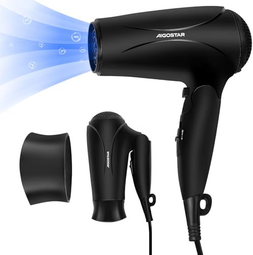 Aigostar Ionischer Haartrockner, Reisehaartrockner mit klappbarem Griff, 2 Geschwindigkeiten und 3 Temperatureinstellungen, 2400 W