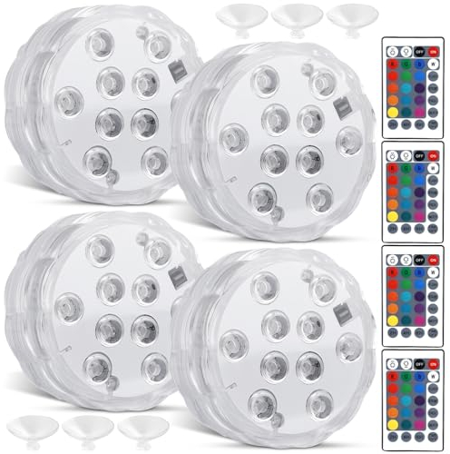 Lot de 4 lumières LED avec télécommande, lumière LED submersible, télécommande multicolore RVB, éclairage sous-marin, LED étanche, pour piscine, vase, spa, aquarium, étang, jacuzzi, décoration de fête