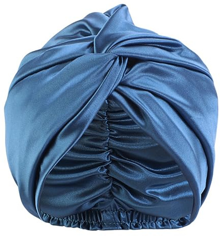 100% Pure Mulberry Silk Sleep Cap for Women Hair Care,Double Layer Natural Silk Bonnet Shower Cap Hair Wrap for Sleeping,Soft Silk Hair Wrap Elastic Stay on Head,Adjustable Silk Bonnet (Red Blue)