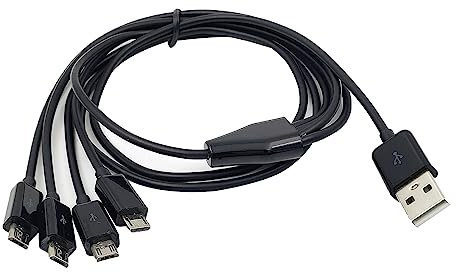 Mllepjdh 4 in 1 USB maschio a micro USB maschio multi cavo di ricarica, 100 cm/39,37 pollici totale lungo, 4 dispositivi micro USB ricarica contemporaneamente, nero