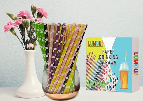 GULLAIIR Paper Straws, 150 Pack Paper Drinking Straws Bio Degradable Drinking Paper Straws Wedding Party, Party Straws, Restaurant, Juice Drinking Straws (150pcs Multi Polka Dots)