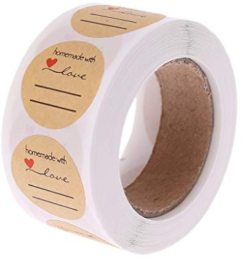 500 Stück 25 mm rundes Kraftpapier, handgefertigt mit Liebe, Siegelaufkleber, Etiketten zum Beschriften, klein