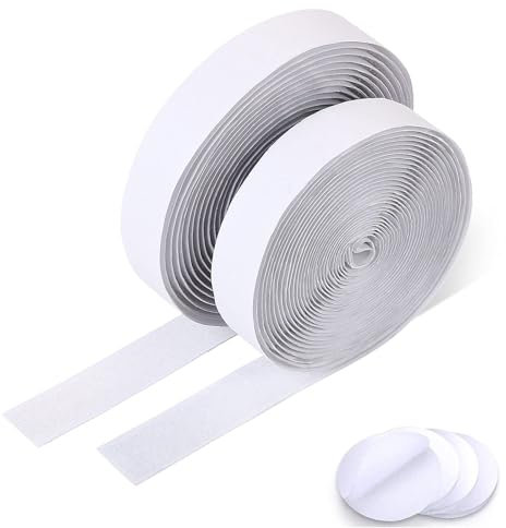 Vicloon Double Sided Hook and Loop Strip, 5m Self Adhesive Tape, Self Adhesive Sticky Back Fastening Tape Strips Set with Sticky Glue Nylon Fabric Fastener, Sticky Backed (White)