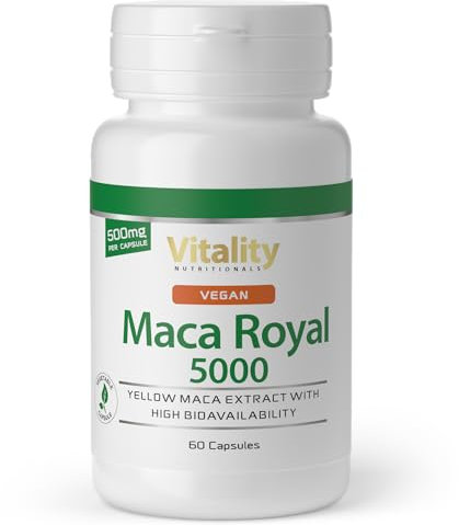 Maca Hochdosiert mit 500 mg pro Kapsel (60 Stk) Gelber Maca-Wurzelextrakt mit besonders hoher Bioverfügbarkeit, Maca Royal Vitality Nutritionals by VitaminExpress