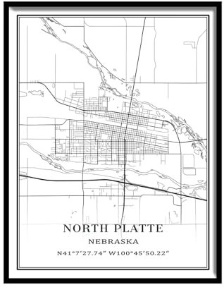Tanokcrs North Platte Nebraska Amerika, Wandkunst, Stadtkarte, Gemälde, Leinwand, ungerahmt, Kunstwerk, modernes einfaches Poster, Heimbüro, Dekoration, 22,9 x 27,9 cm
